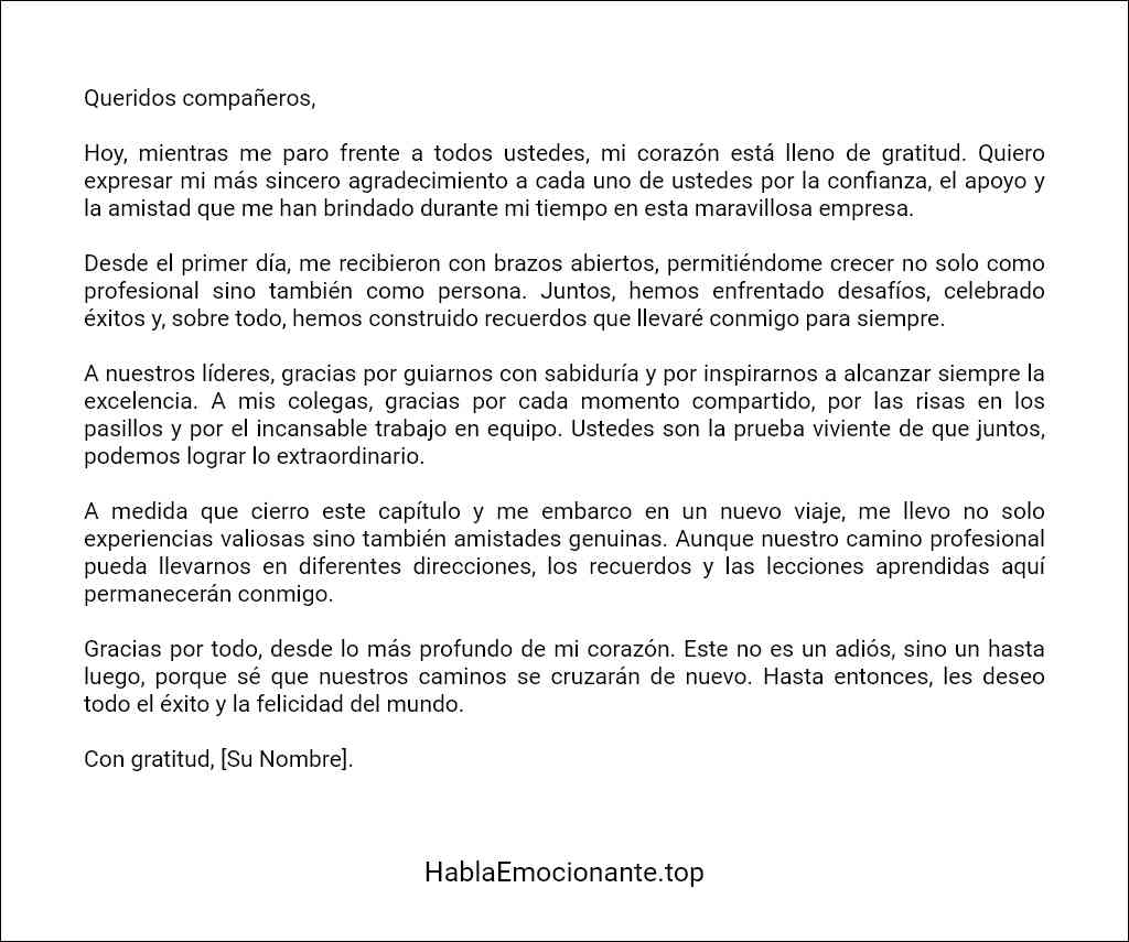 formato recomendado para un Discurso de agradecimiento laboral 