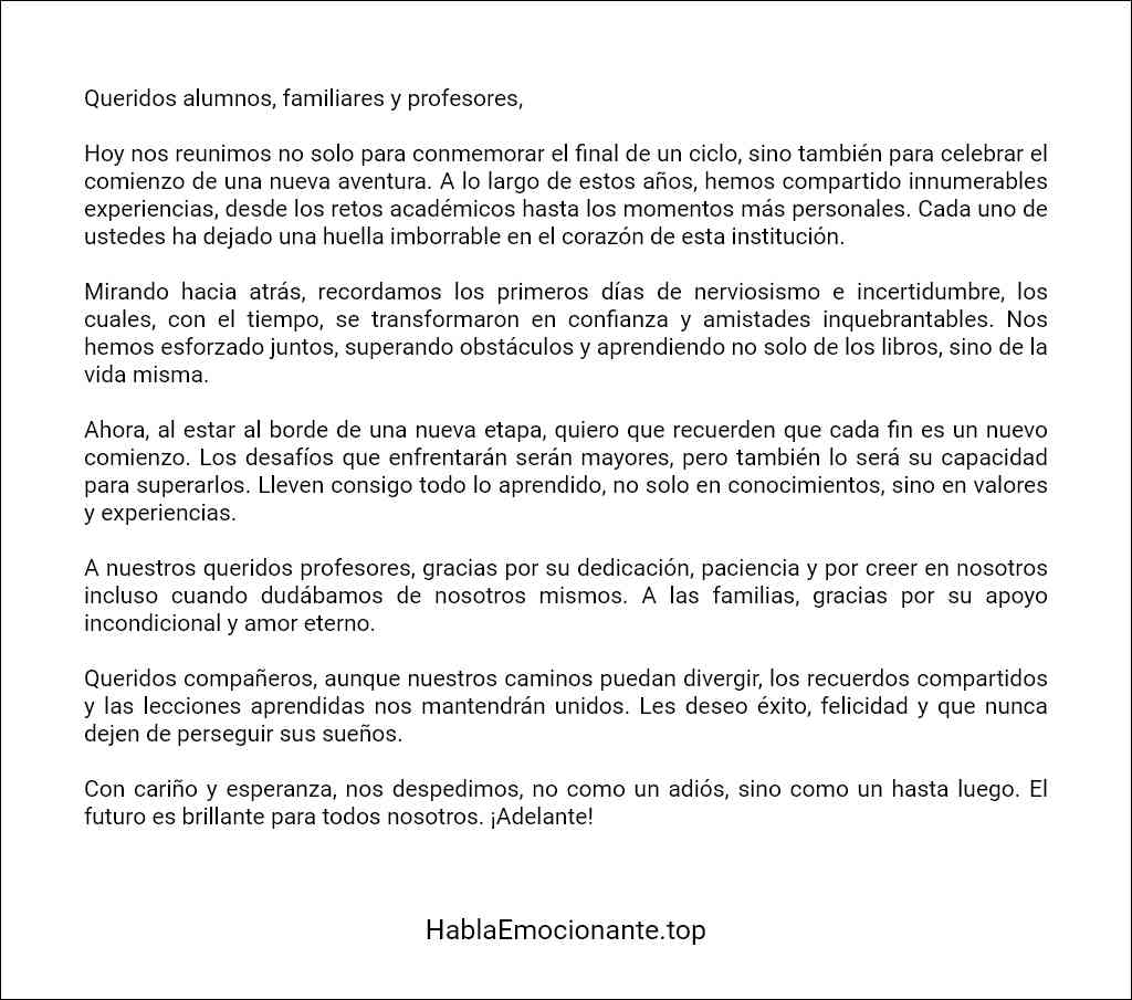 Discurso de despedida para alumnos de secundaria ejemplo