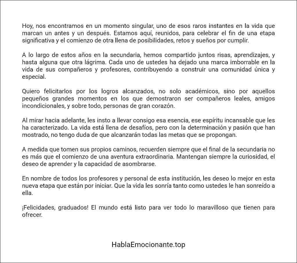 Discurso de despedida para alumnos de secundaria formato