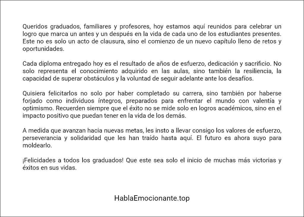 Discurso de felicitacion a graduados ejemplo