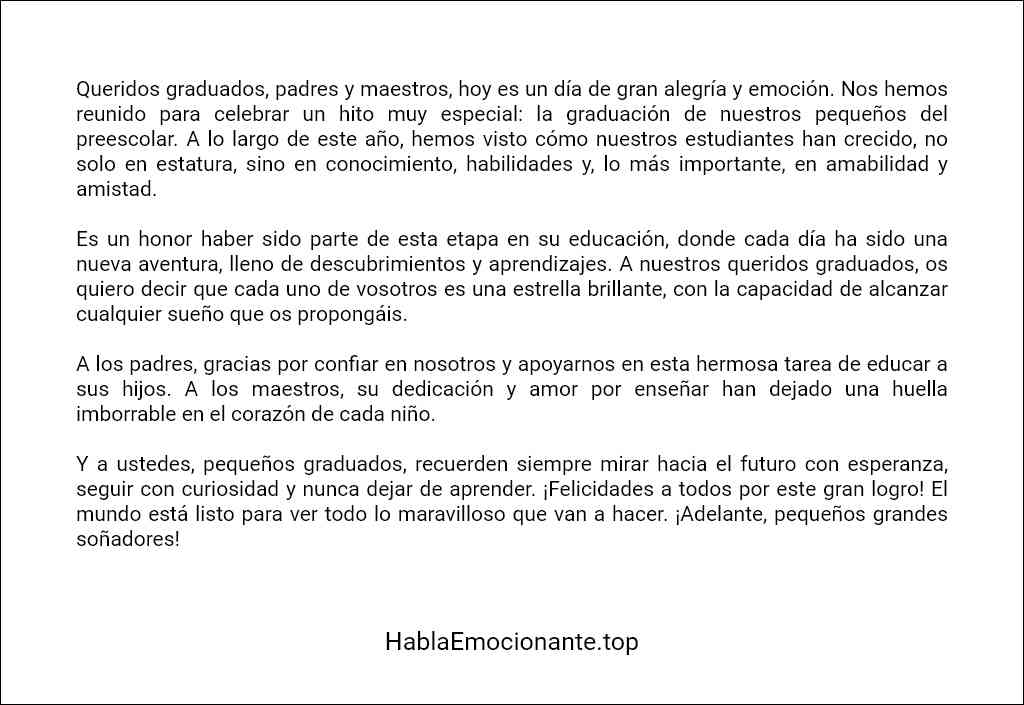 como elaborar un Discurso de graduación de preescolar por el director