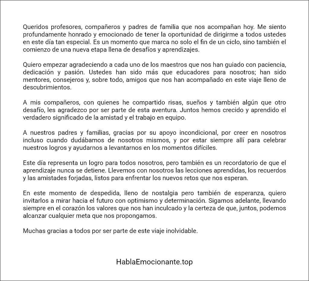 ejemplo de Discurso de agradecimiento escolar