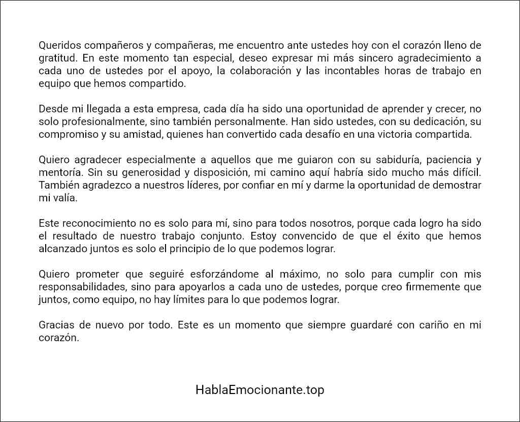 formato de Discurso de agradecimiento laboral