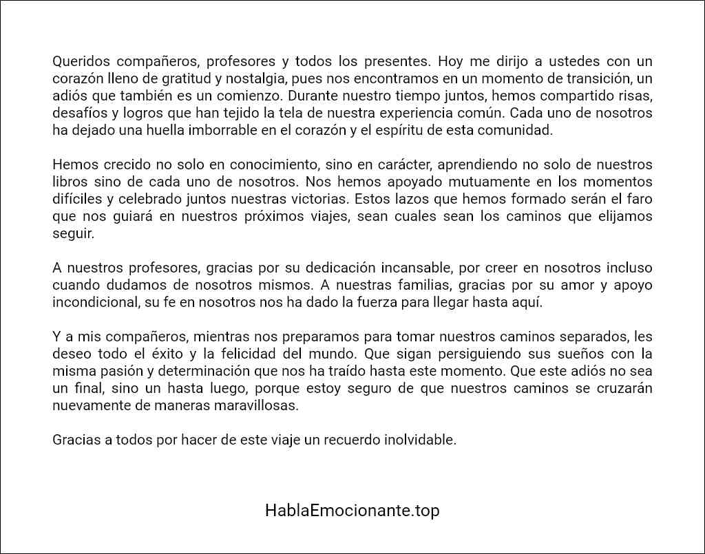 formato de Discurso de despedida de un estudiante 