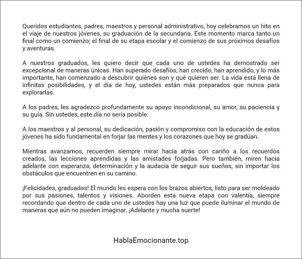 formato de Discurso de clausura de secundaria 