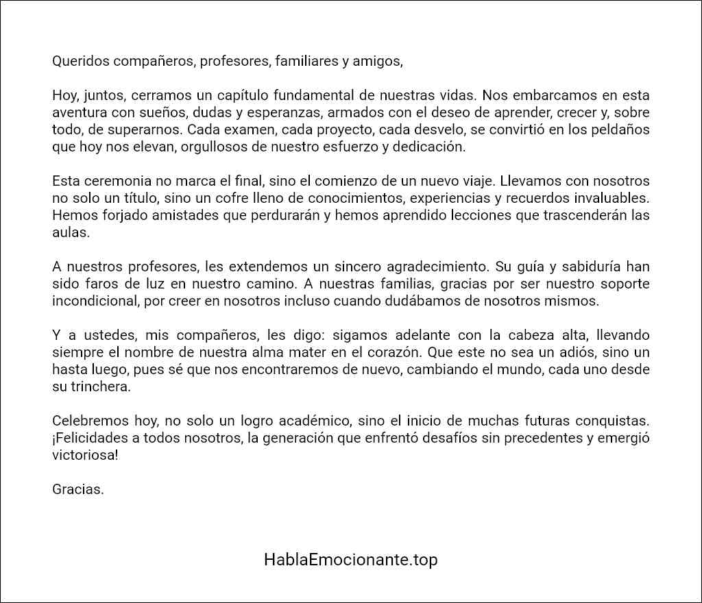 como elaborar un Discurso de graduación universitaria corto 